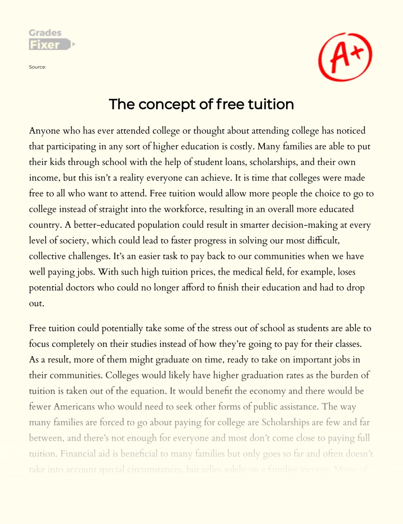 The Concept of Free College Tuition Essay