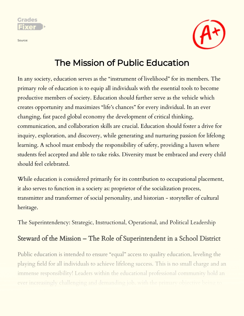 The Mission of Public Education essay