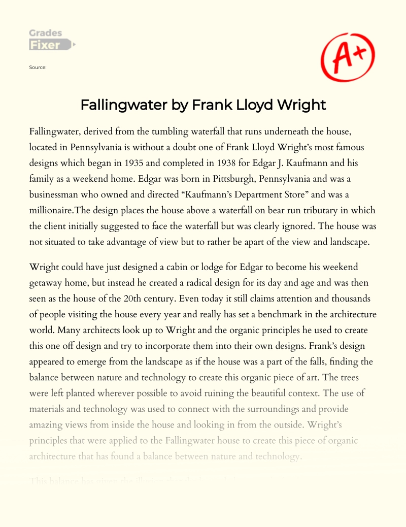 Fallingwater by Frank Lloyd Wright essay