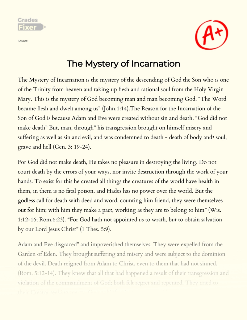 The Mystery of Incarnation essay
