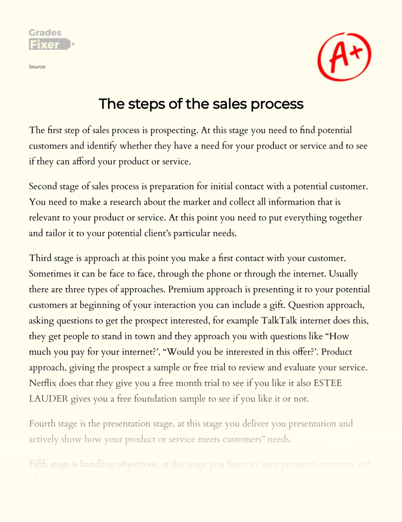 The Steps of The Sales Process  Essay