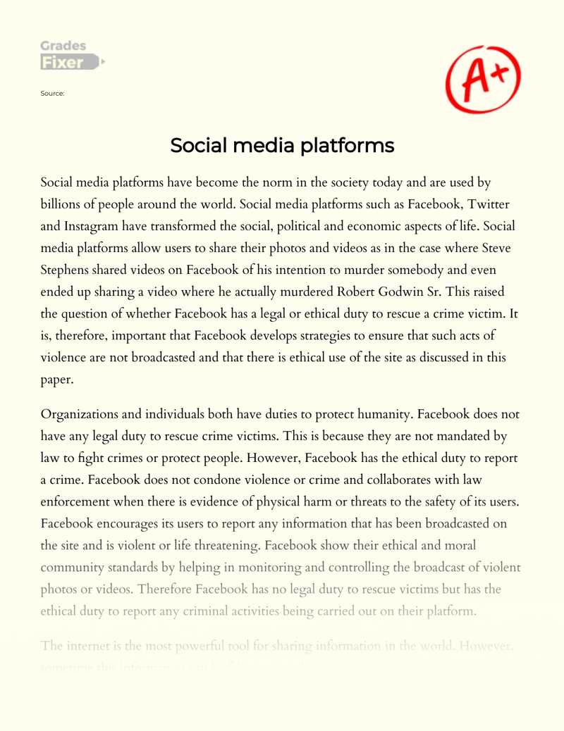 The Problem of Violence on Social Media Platforms essay
