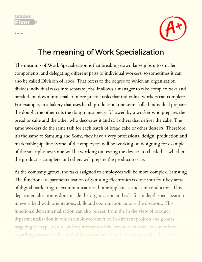 The Meaning of Work Specialization  Essay