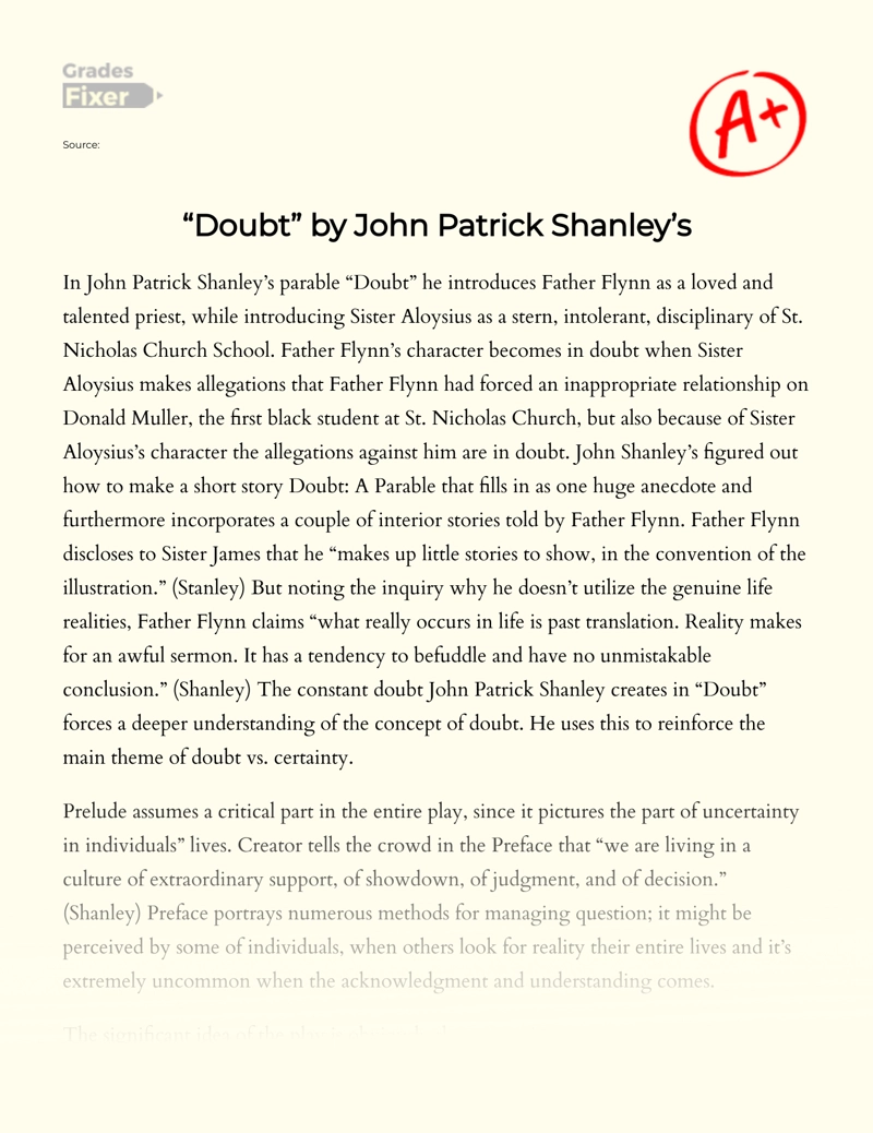 "Doubt" by John Patrick Shanley’s Essay