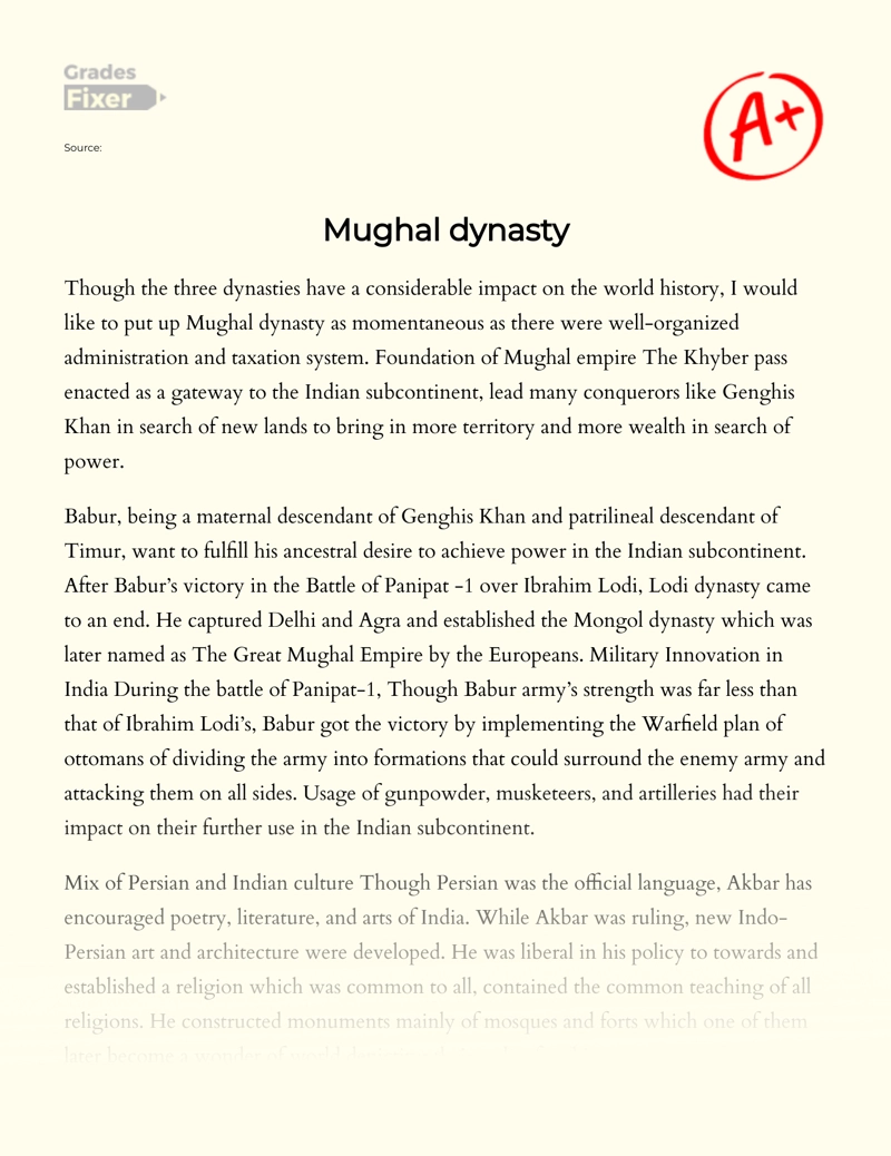 Mughal Dynasty essay