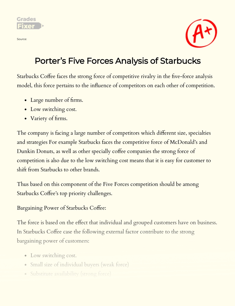 Porter’s Five Forces Analysis of Starbucks essay