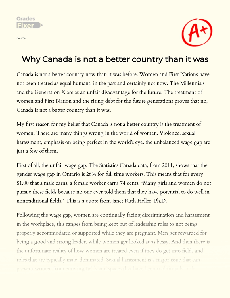Why Canada is not a Better Country than It Was essay