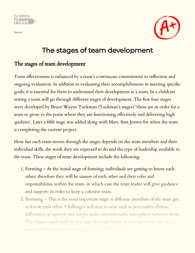 Review of The Stages of Team Development essay