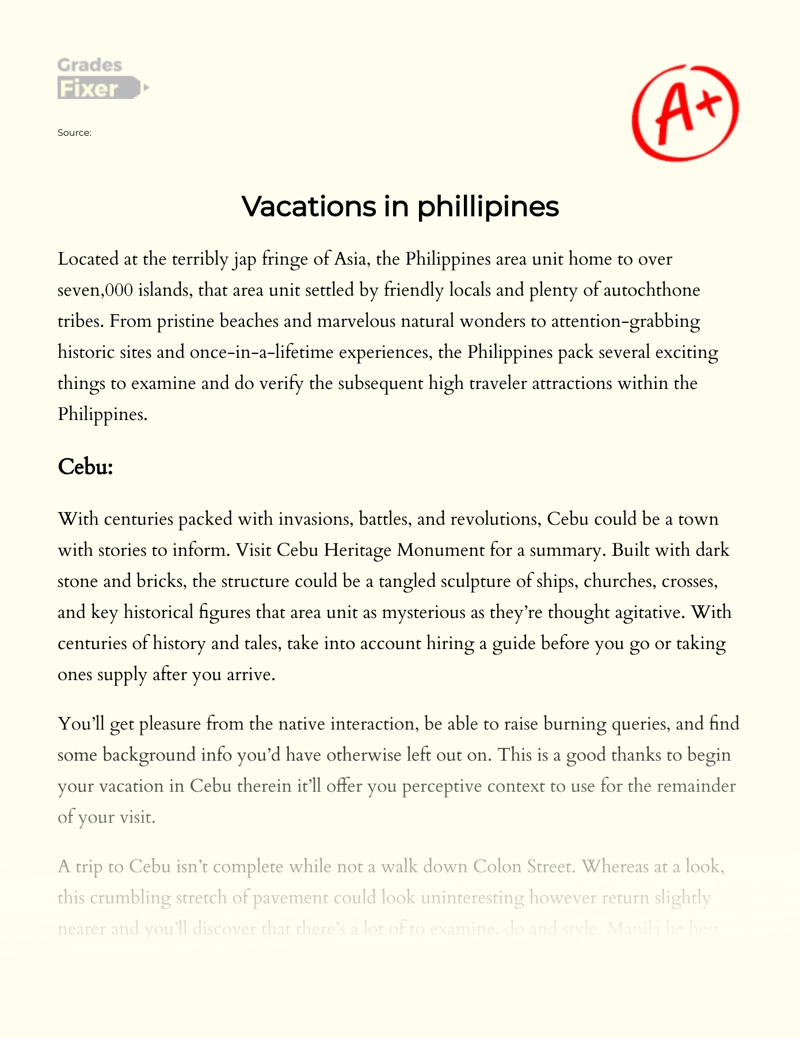 Vacations in Philippines: Overview of Cebu and Mabalacat Towns Essay