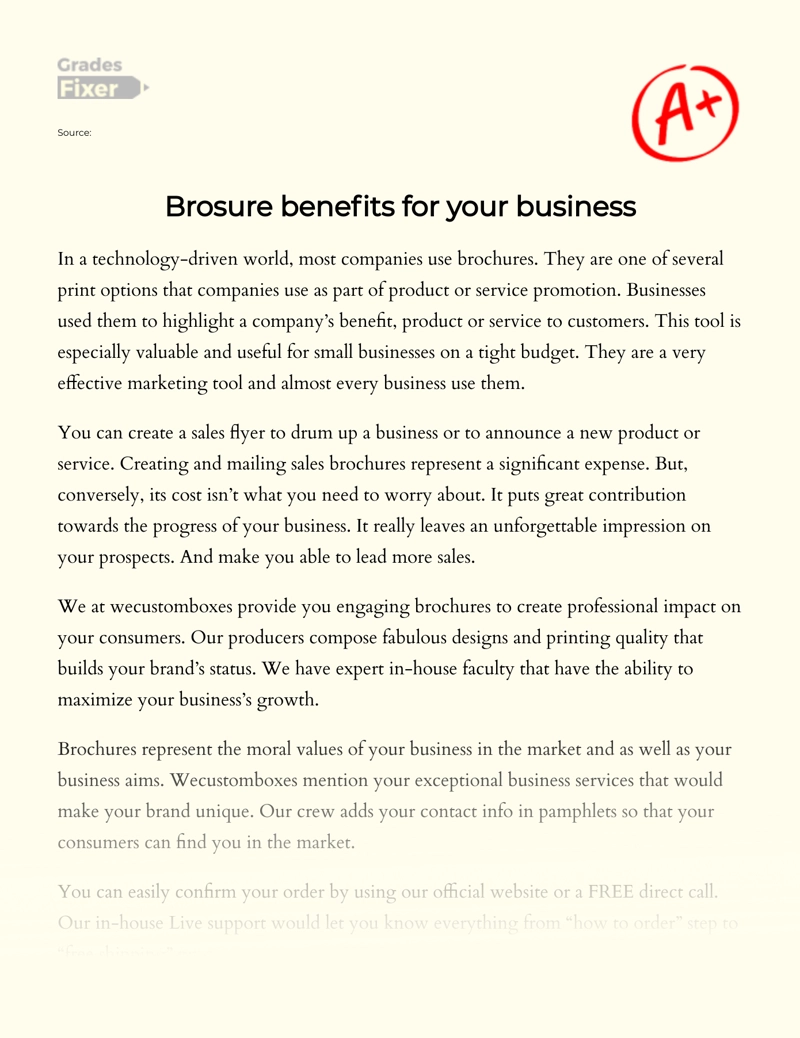 Brosure Benefits for Your Business essay
