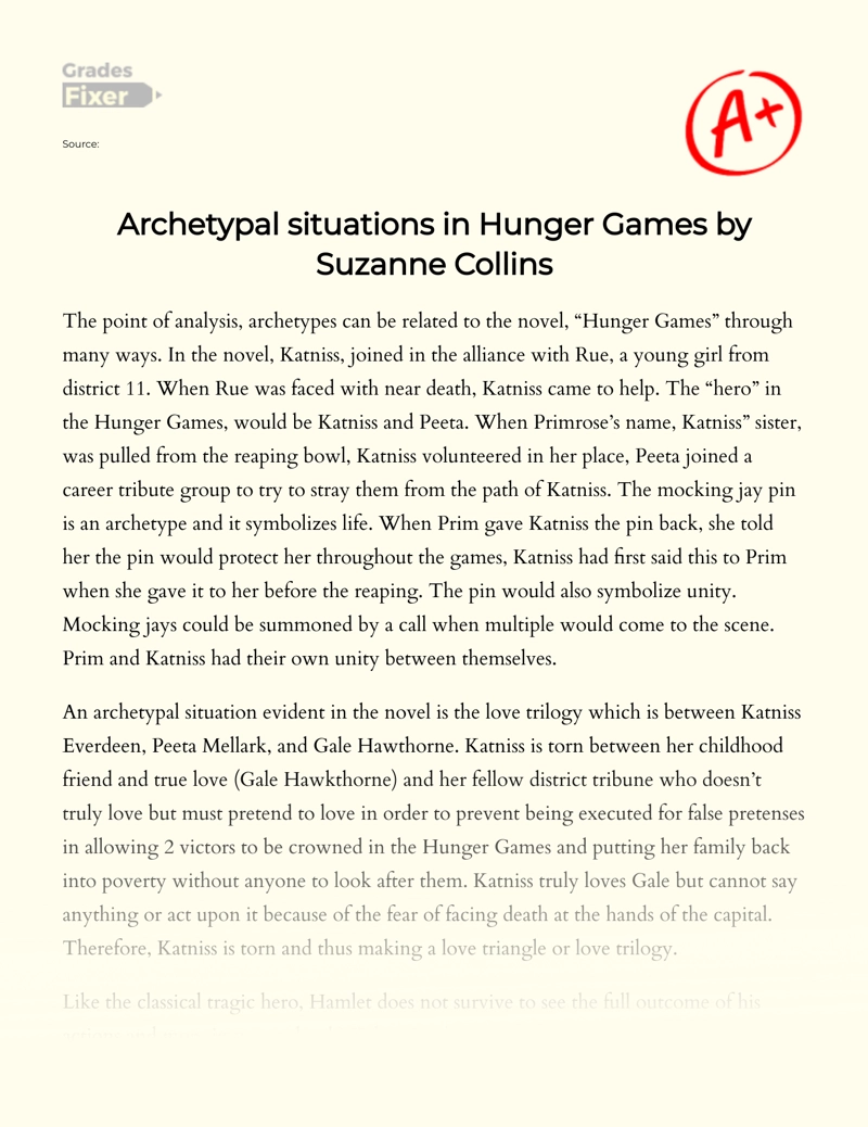 Archetypal Situations in Hunger Games by Suzanne Collins essay