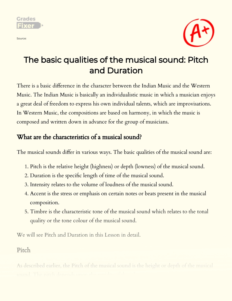 The Basic Qualities of The Musical Sound:  Pitch and Duration Essay