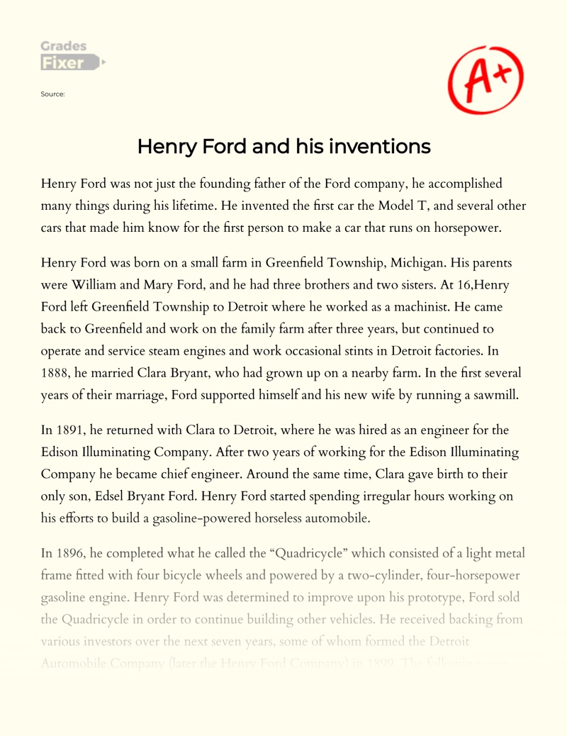 Henry Ford and His Inventions essay