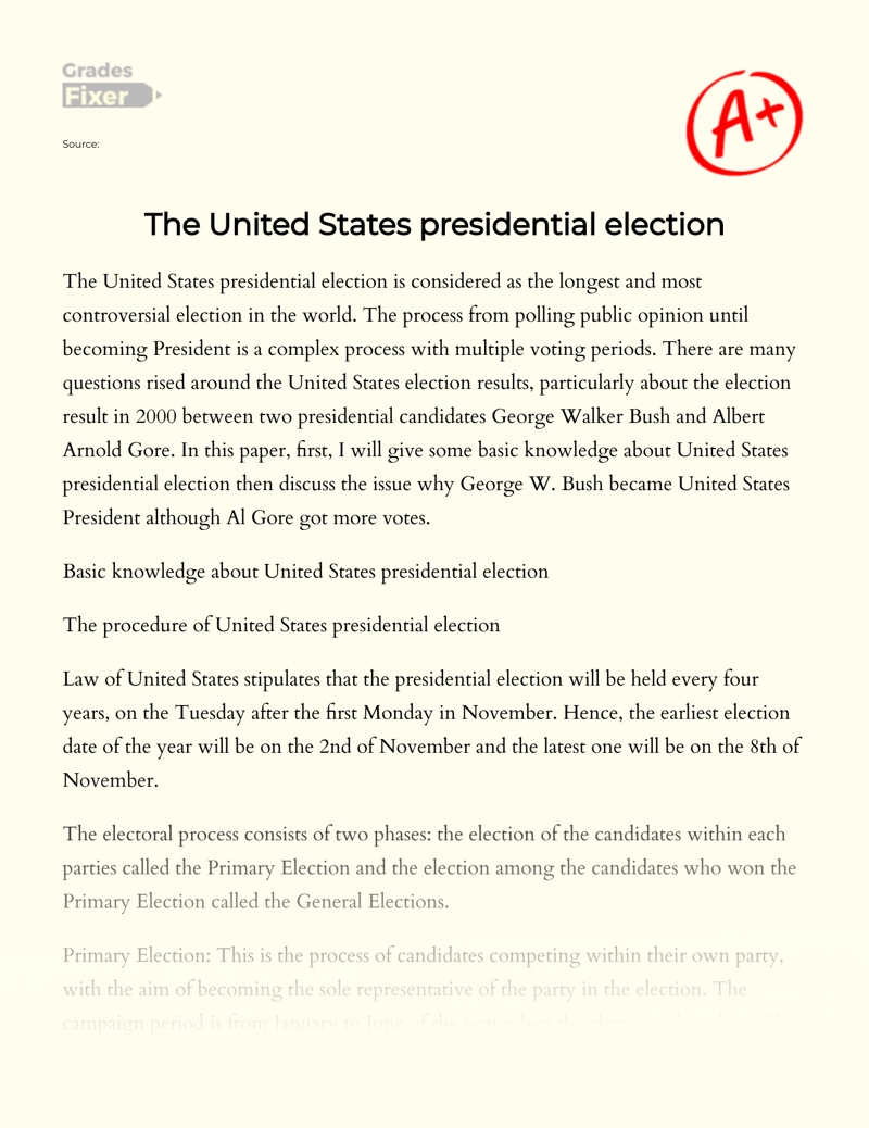 The United States Presidential Election  essay