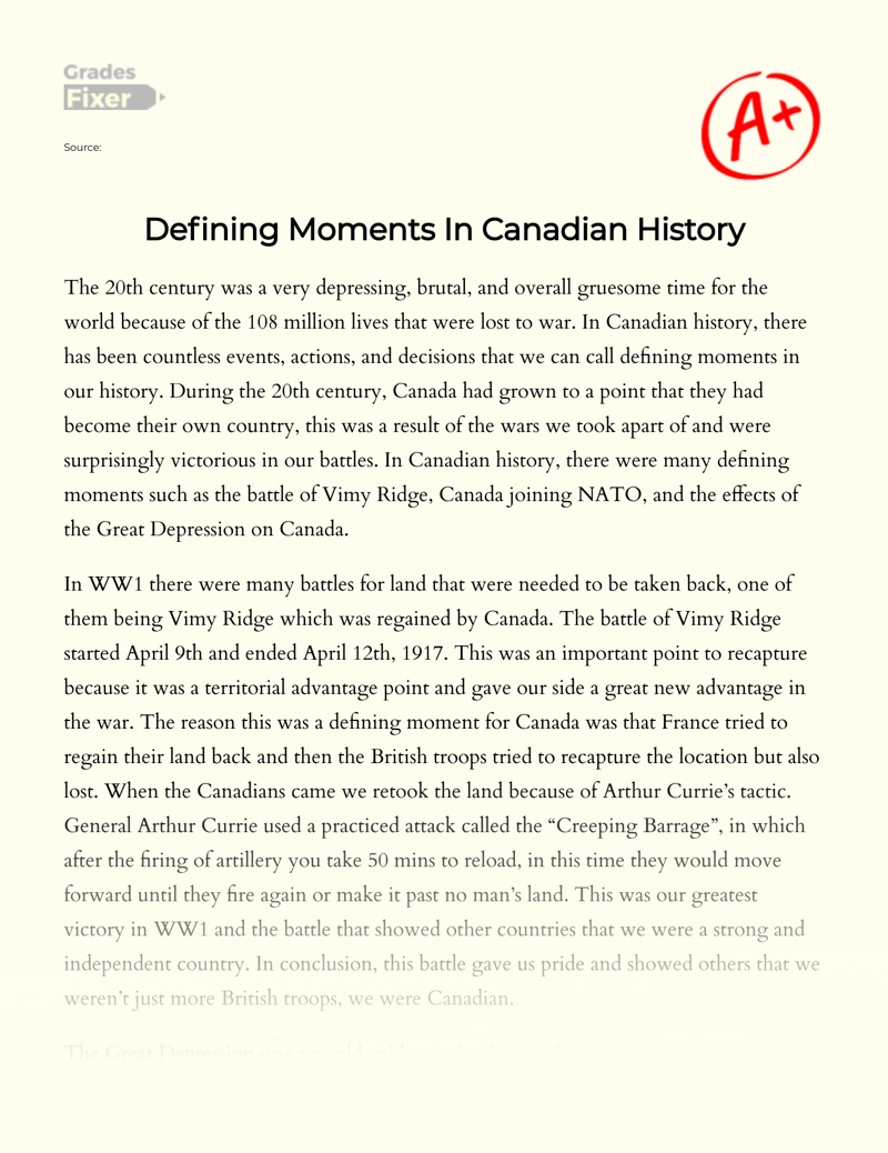 Defining Moments in Canadian History essay