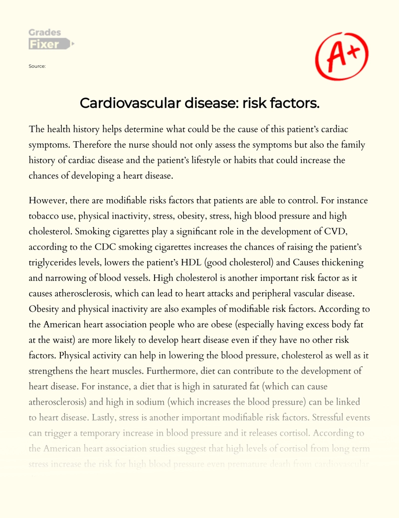 Cardiovascular Disease:  Risk Factors. essay
