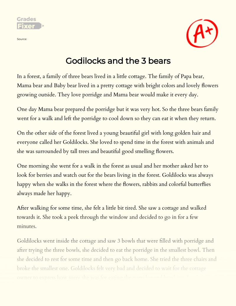Godilocks and The 3 Bears  Essay