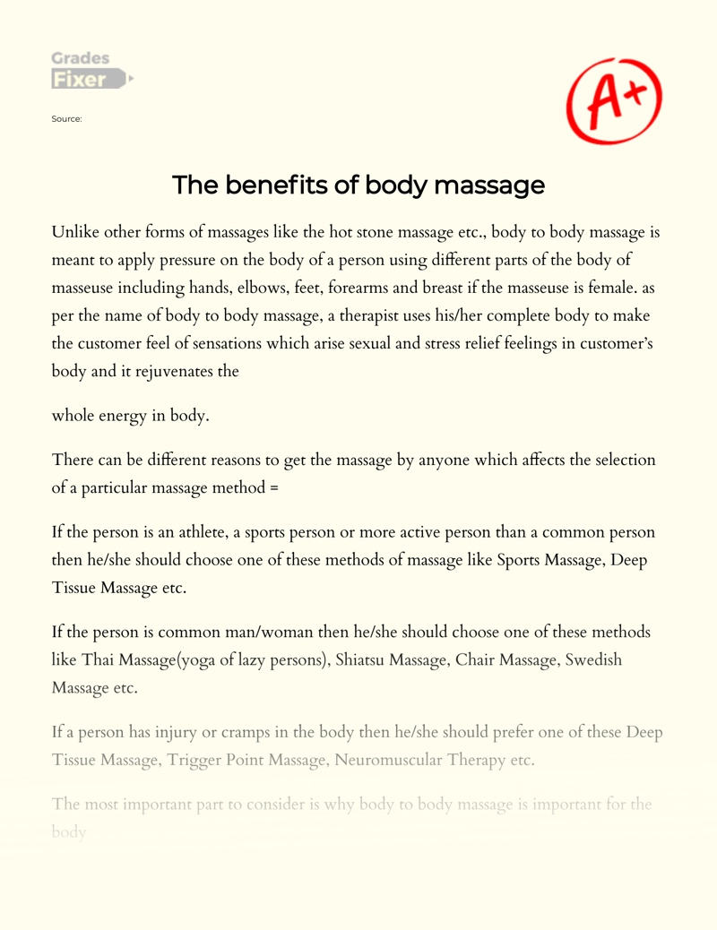 The Benefits of Body Massage Essay