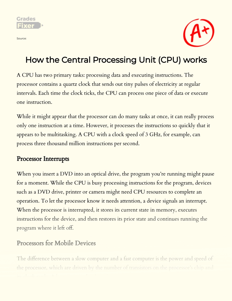 How The Central Processing Unit (cpu) Works Essay