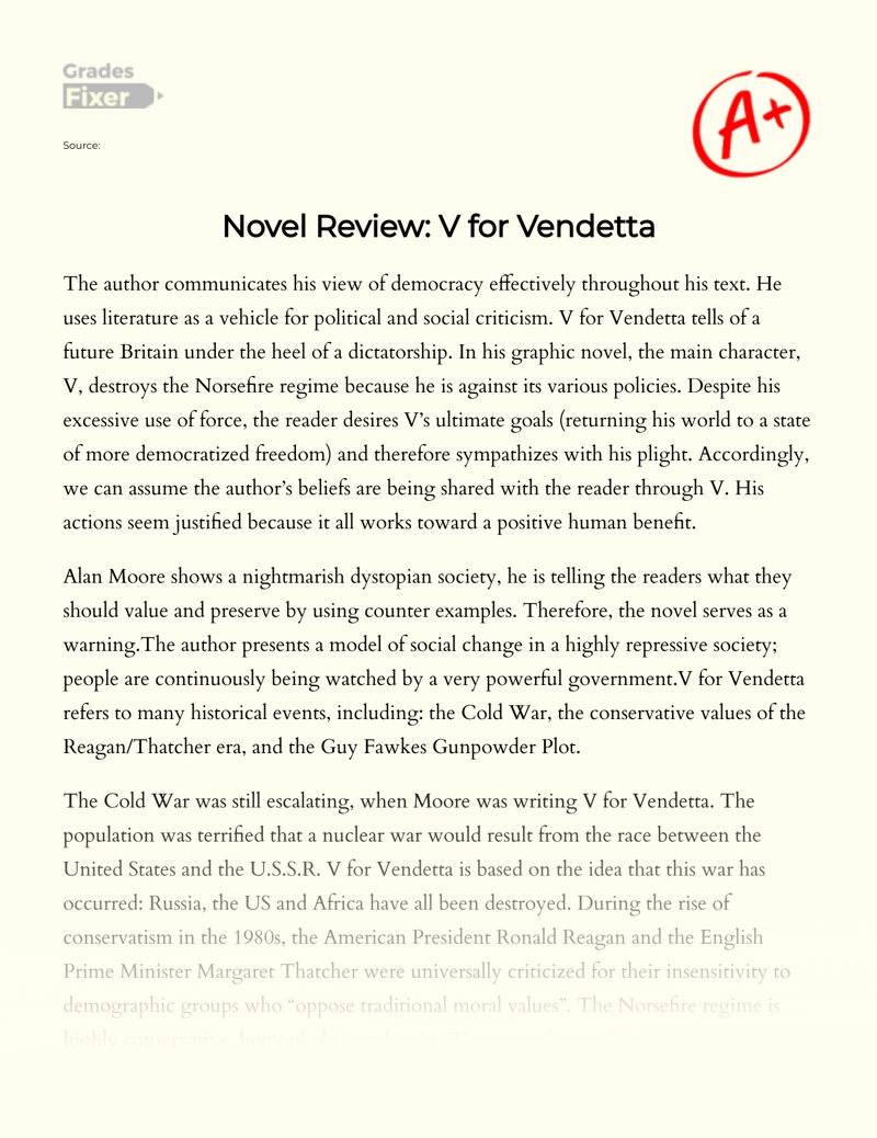 Novel Review:  V for Vendetta Essay