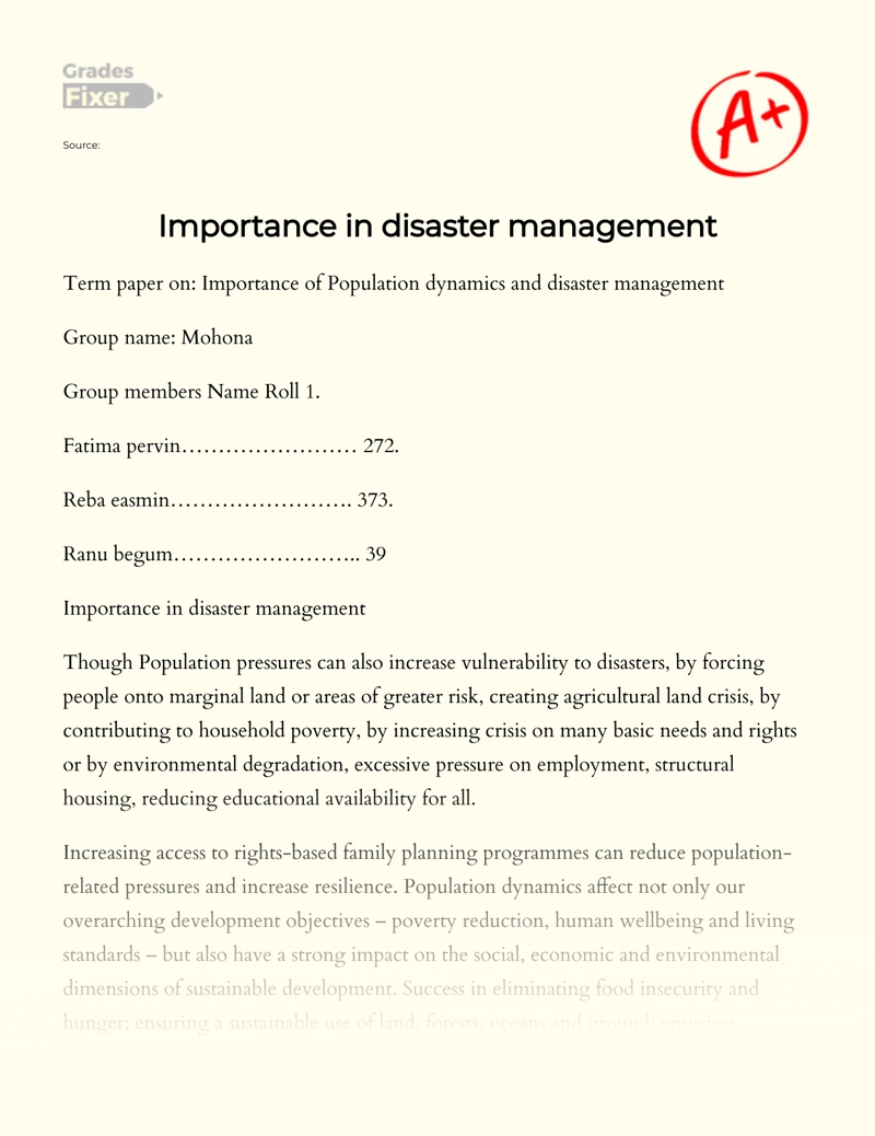 short essay on disaster management
