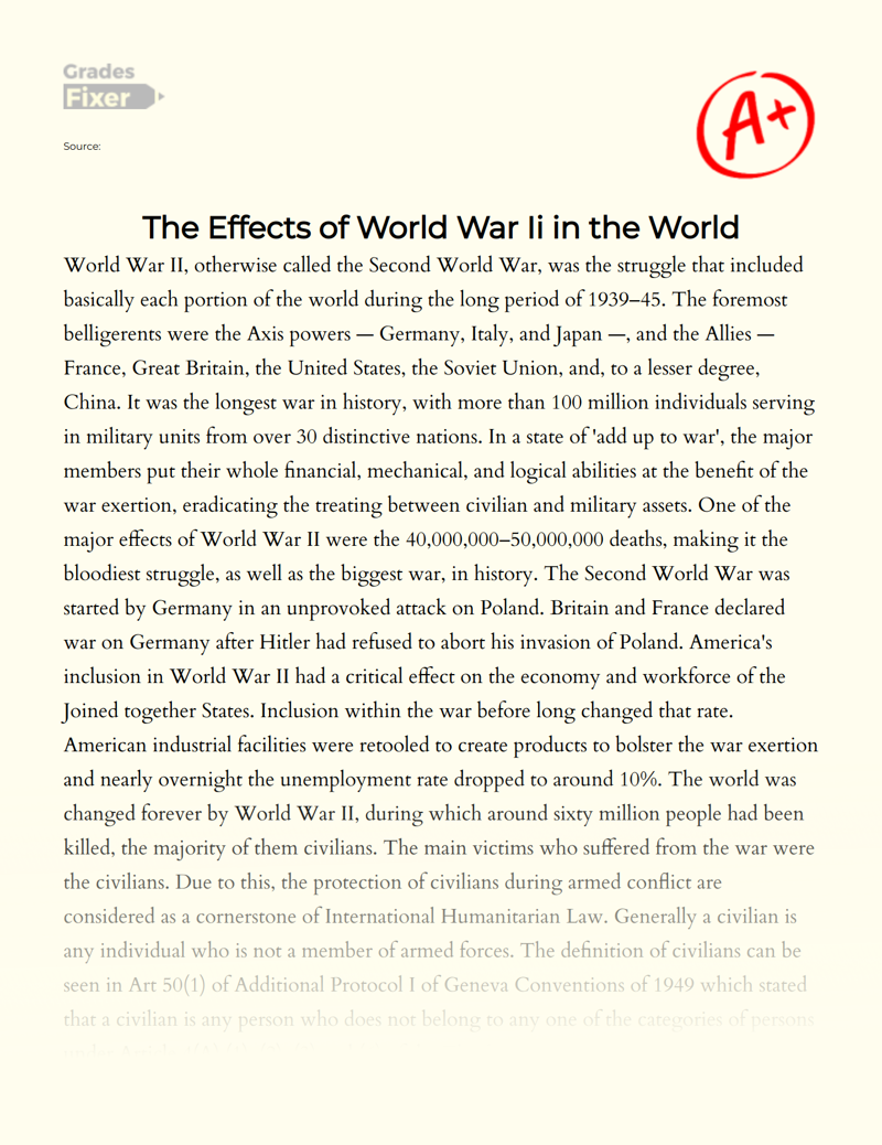 The Effects of World War Ii on The World Essay