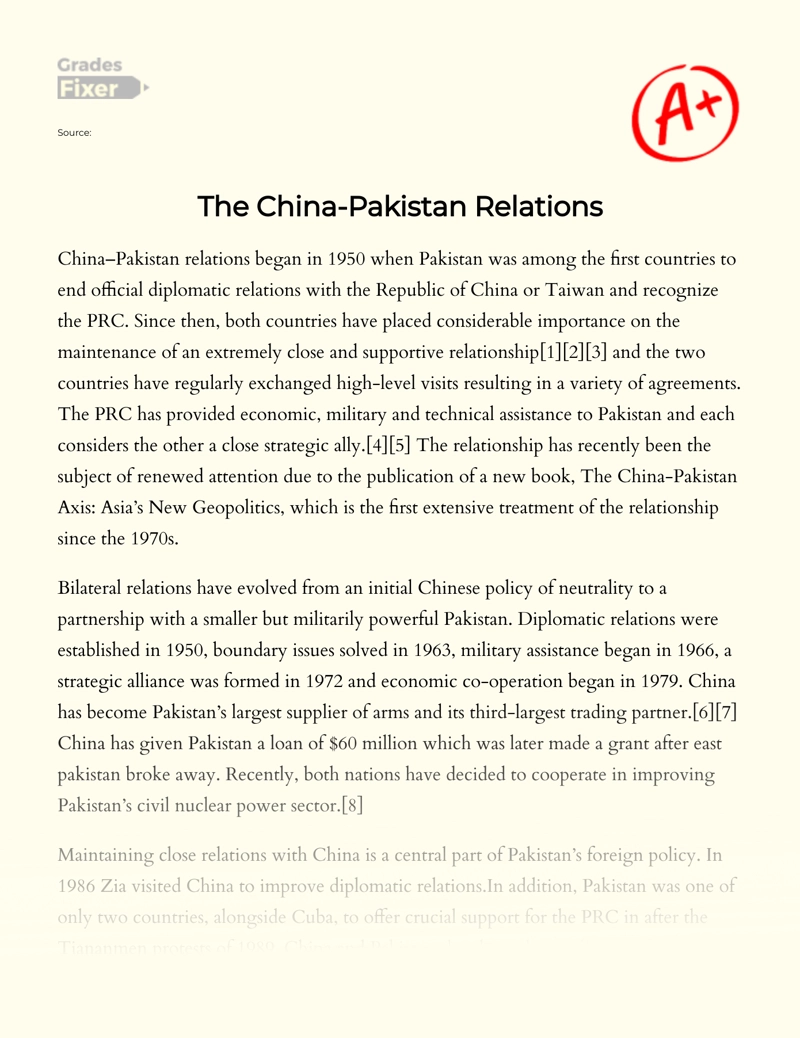 Analysis of Pak-china Relations in The 21st Century Essay