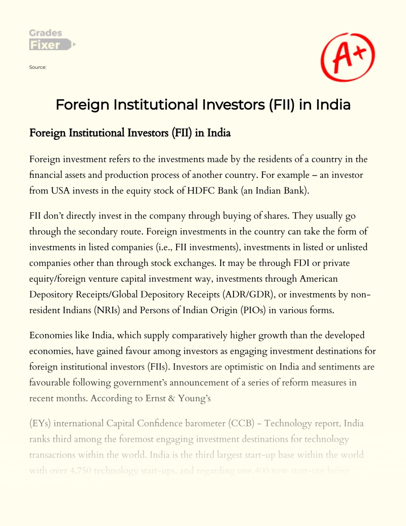 Foreign Institutional Investors (fii) in India Essay