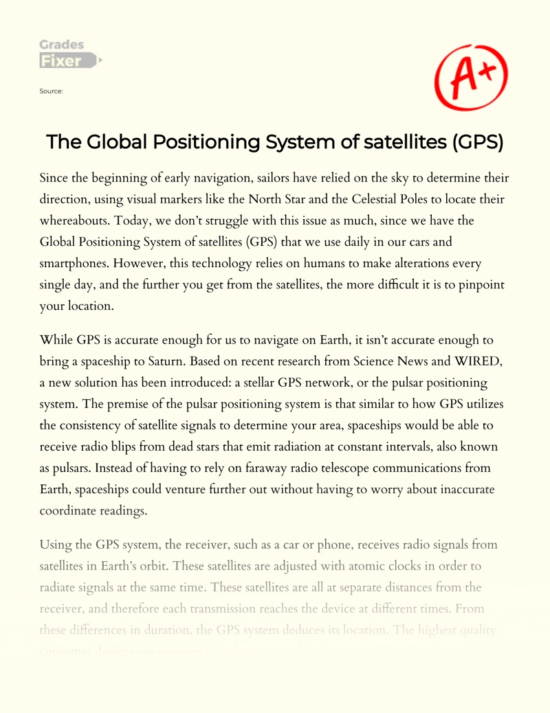 The Global Positioning System of Satellites (gps) Essay