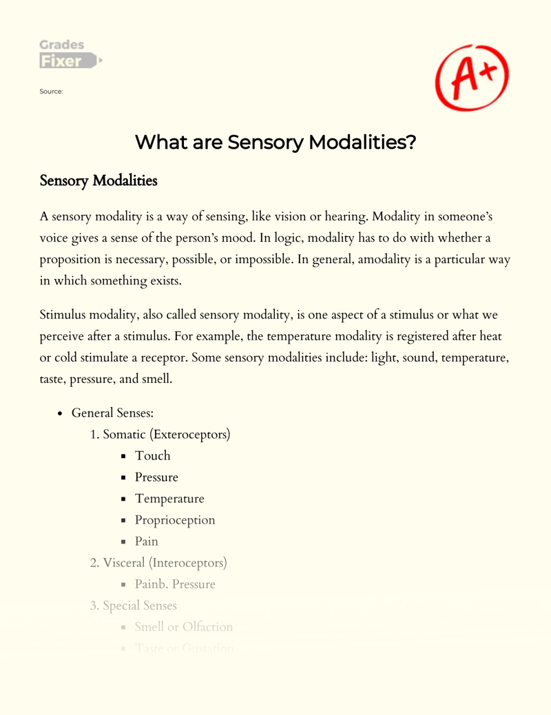 Report on What Sensory Modalities Are essay