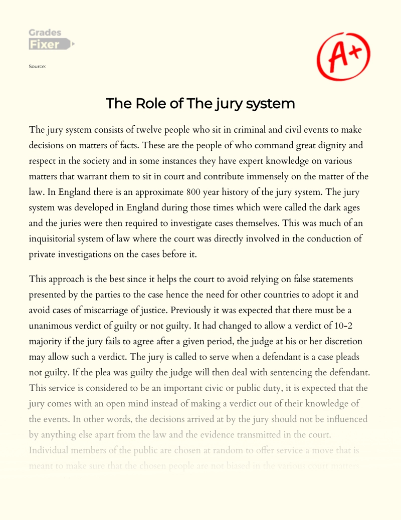 The Role of The Jury System Essay