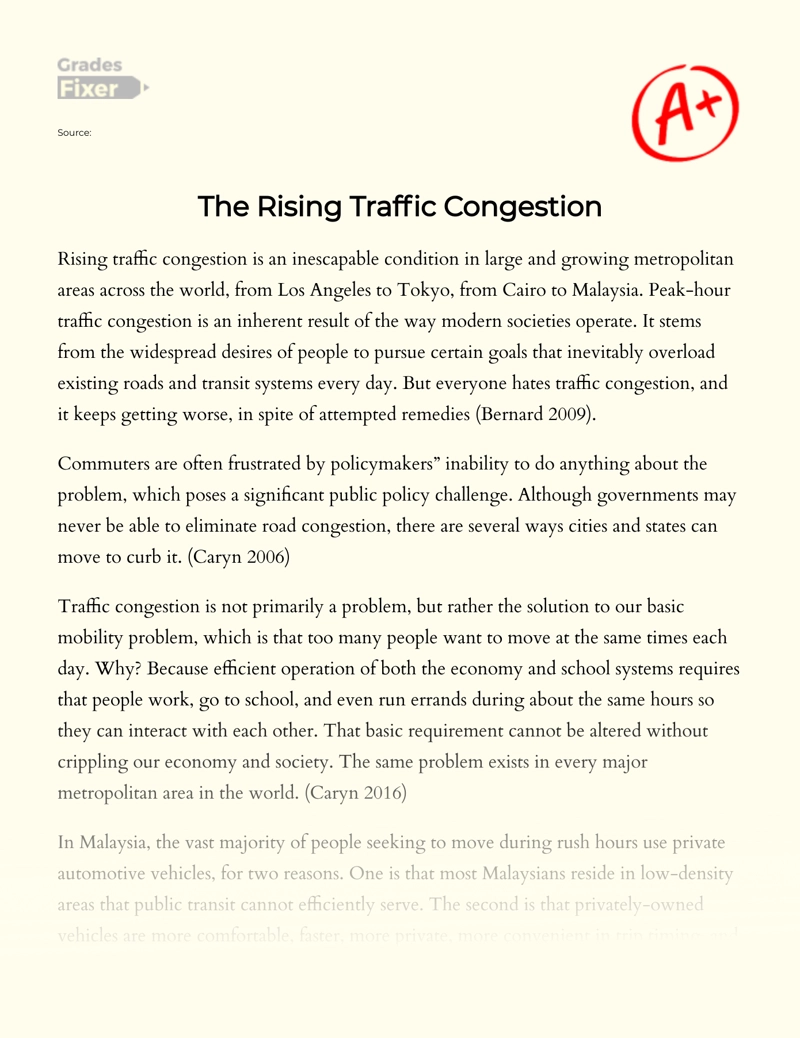 Discussion on The Problem of Rising Traffic Congestion Essay