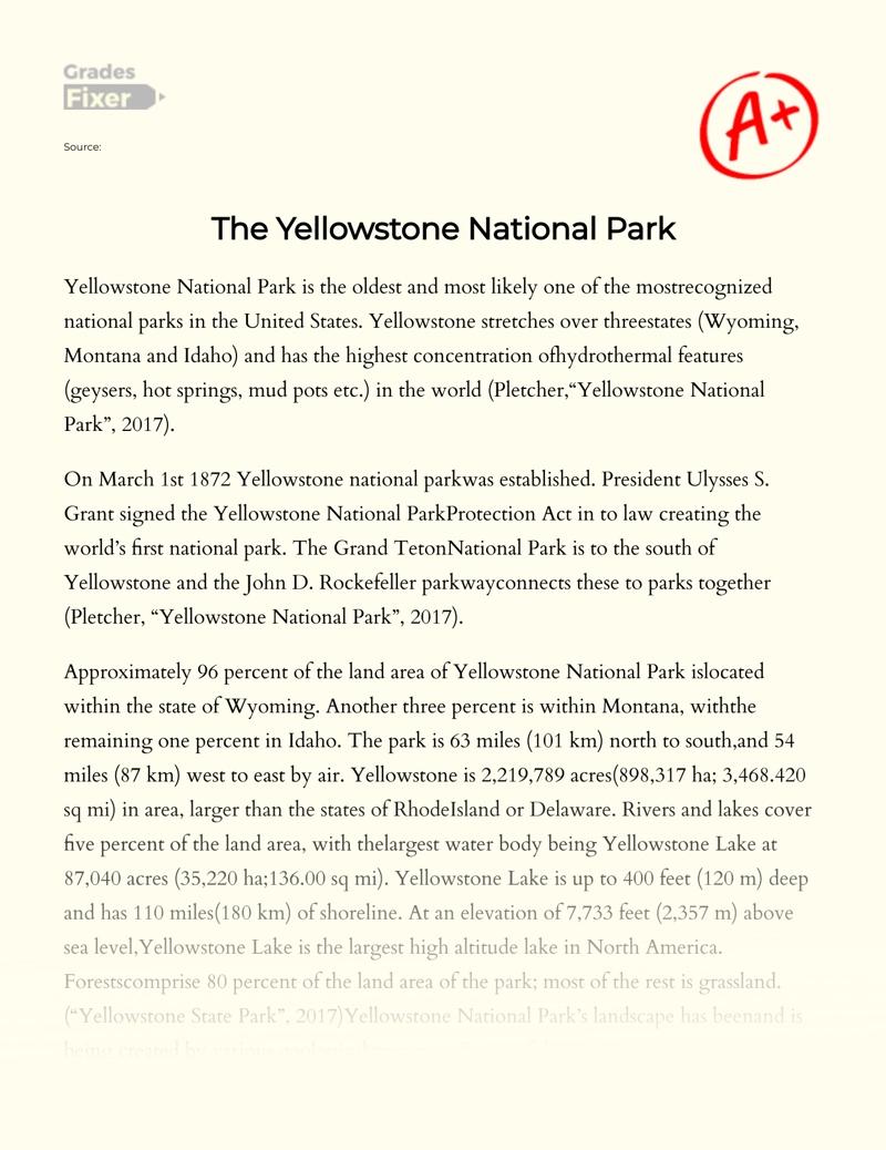 The Yellowstone National Park essay