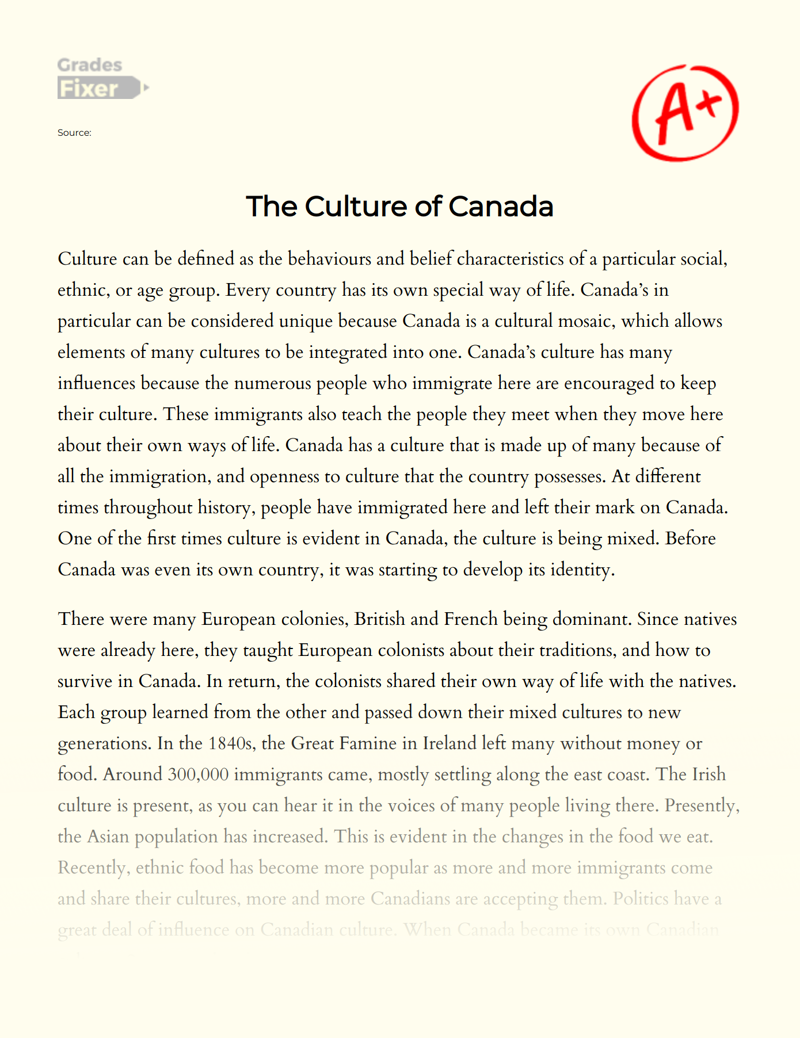 The Culture of Canada Essay