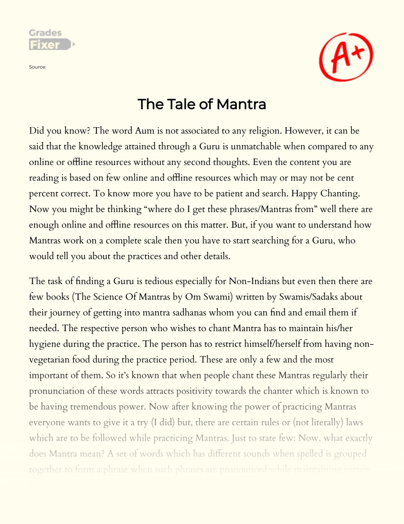 The Tale of Mantra Essay