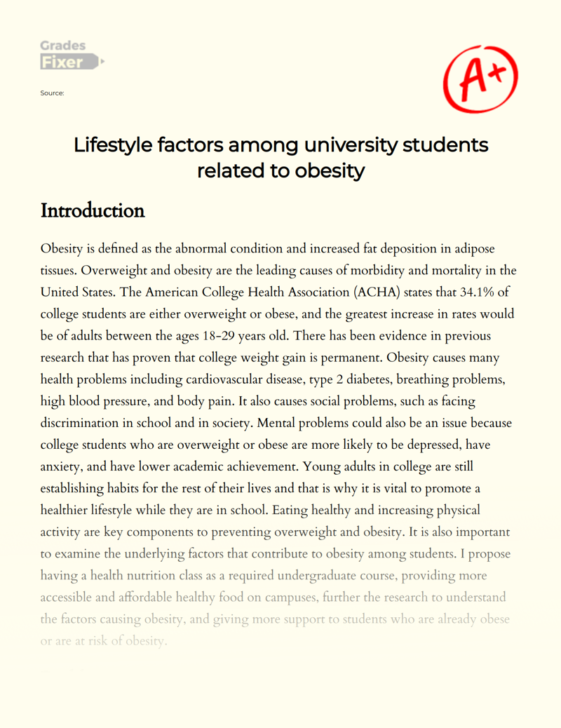 The Problem of Obesity Among College Students and Solutions to Combat It Essay