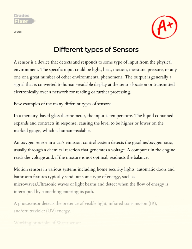 Different Types of Sensors Essay