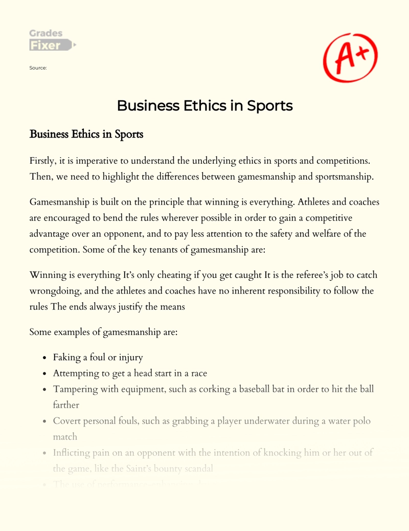 Business Ethics in Sports essay