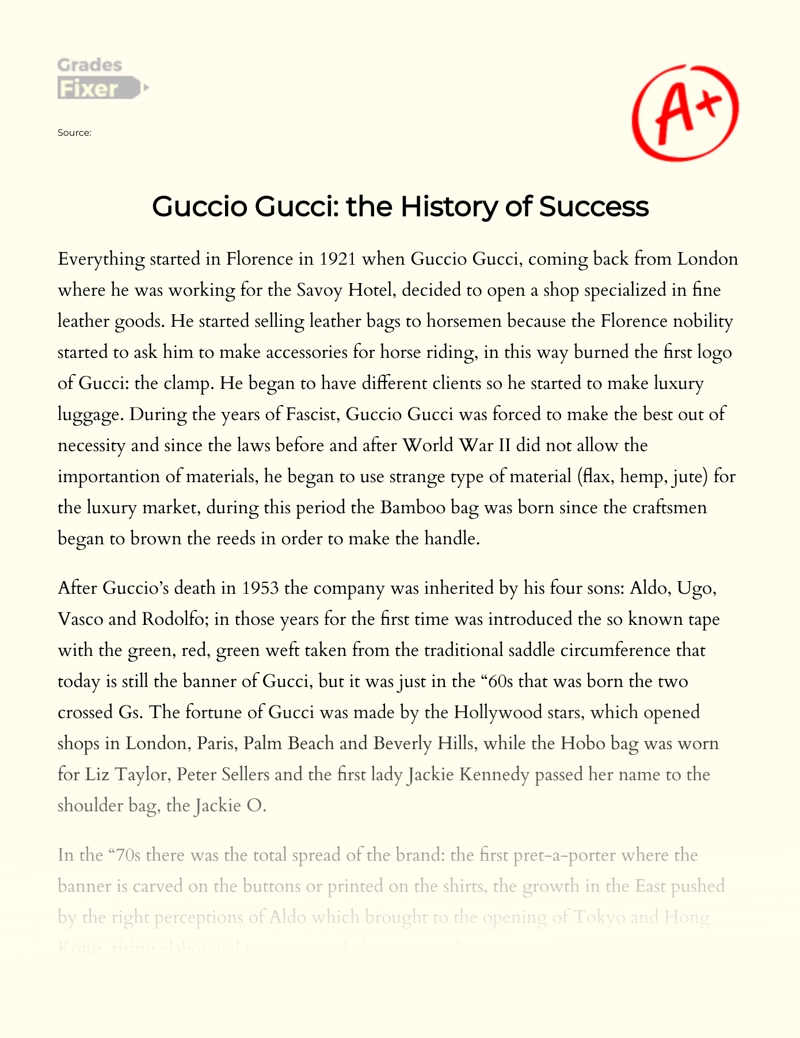 Guccio Gucci:  The History of Success Essay
