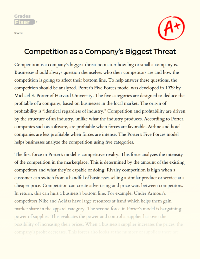 Competition as a Company’s Biggest Threat Essay