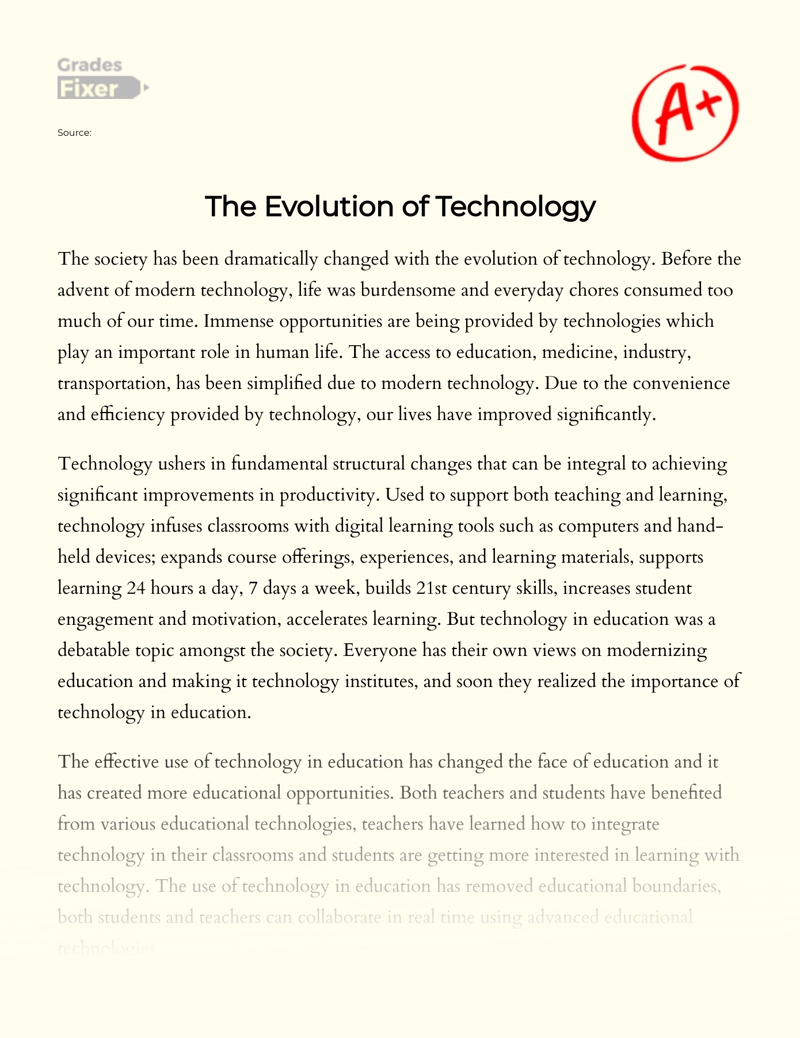 evolution of technology short essay