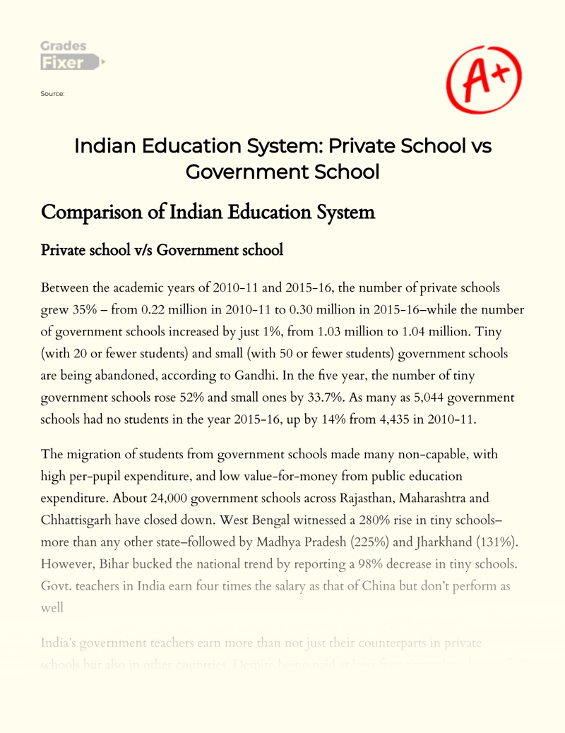 Indian Education System:  Private School Vs Government School Essay