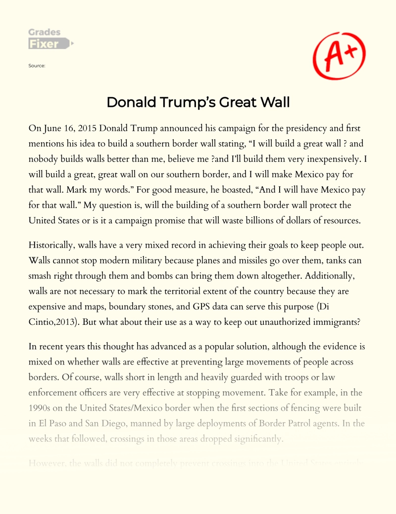 Donald Trump’s Great Wall Essay