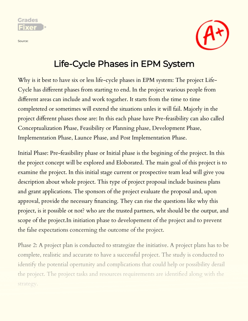 Life-cycle Phases in Epm System Essay