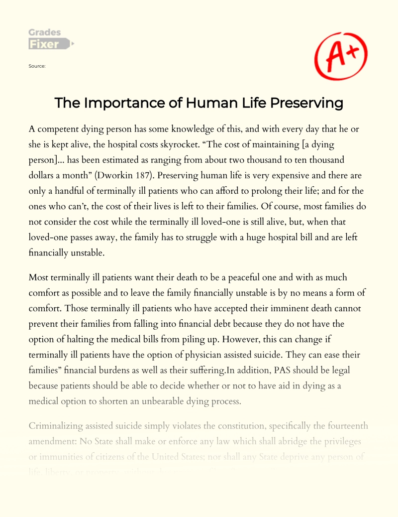The Importance of Human Life Preserving Essay