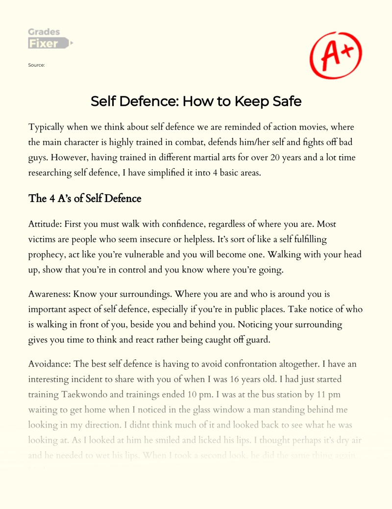 Self Defence: How to Keep Safe Essay