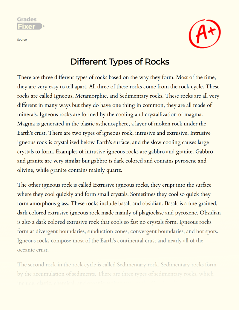 Different Types of Rocks Essay