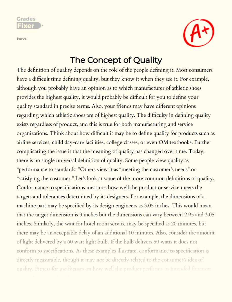 The Concept of Quality Essay