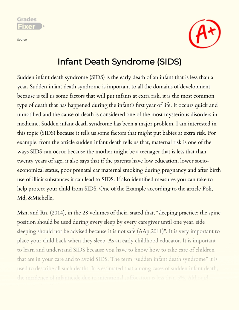 Infant Death Syndrome (sids) Essay