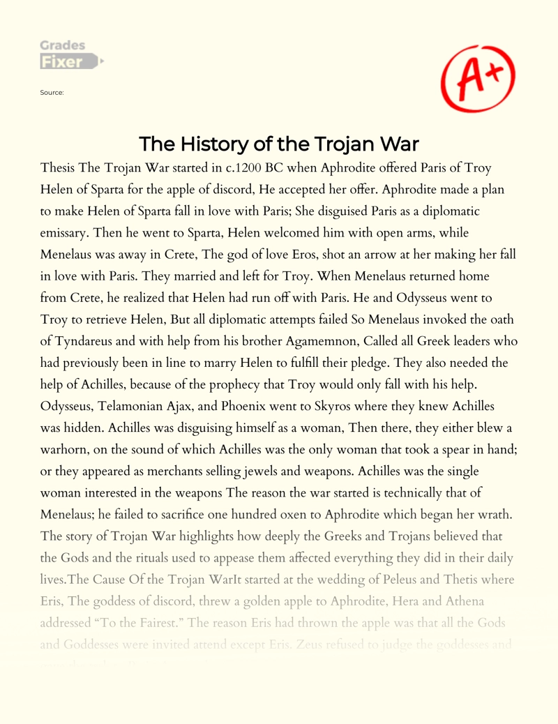 Research on The History of The Trojan War Essay